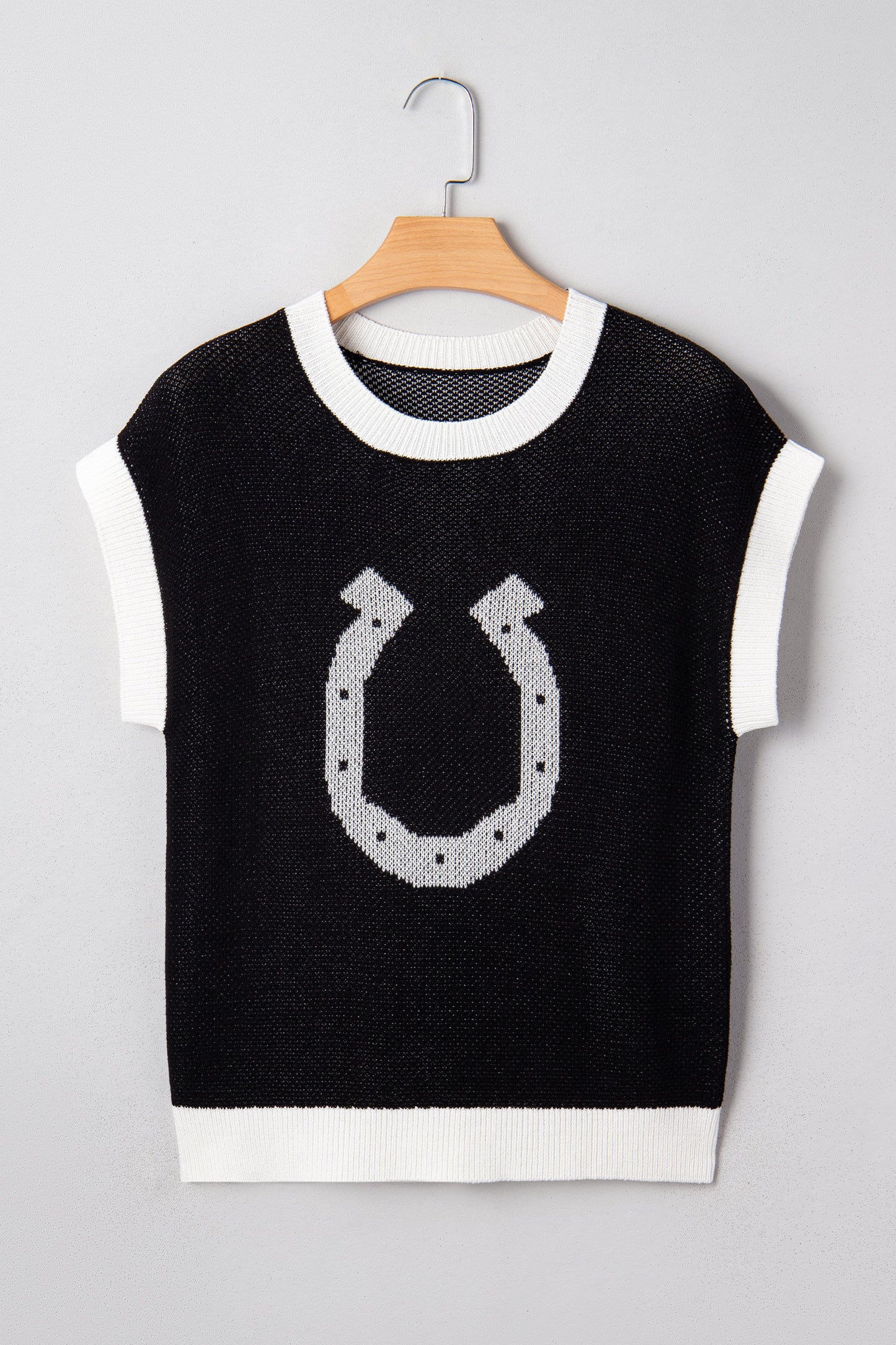Black Horse Shoe Short Sleeve Sweater